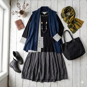 Nyah Lagenlook Color-Block Tunic Top Artsy Mixed Texture Abstract Print Large